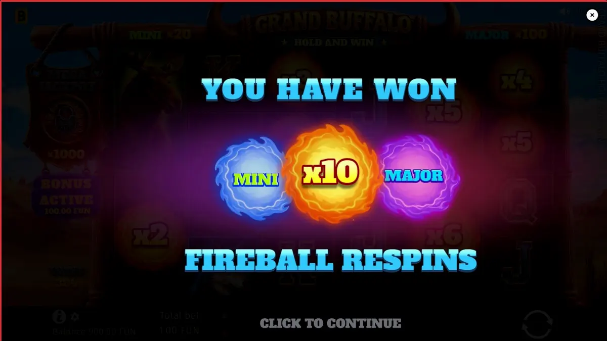 Interface do jogo Grand Buffalo Hold & Win em um dispositivo móvel